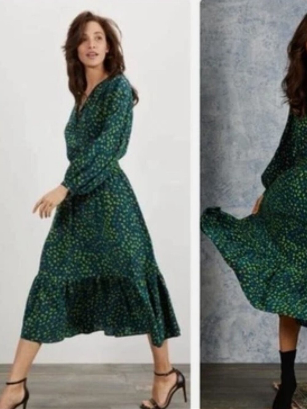 Tucker Black Dress with Green and Purple Spot Print